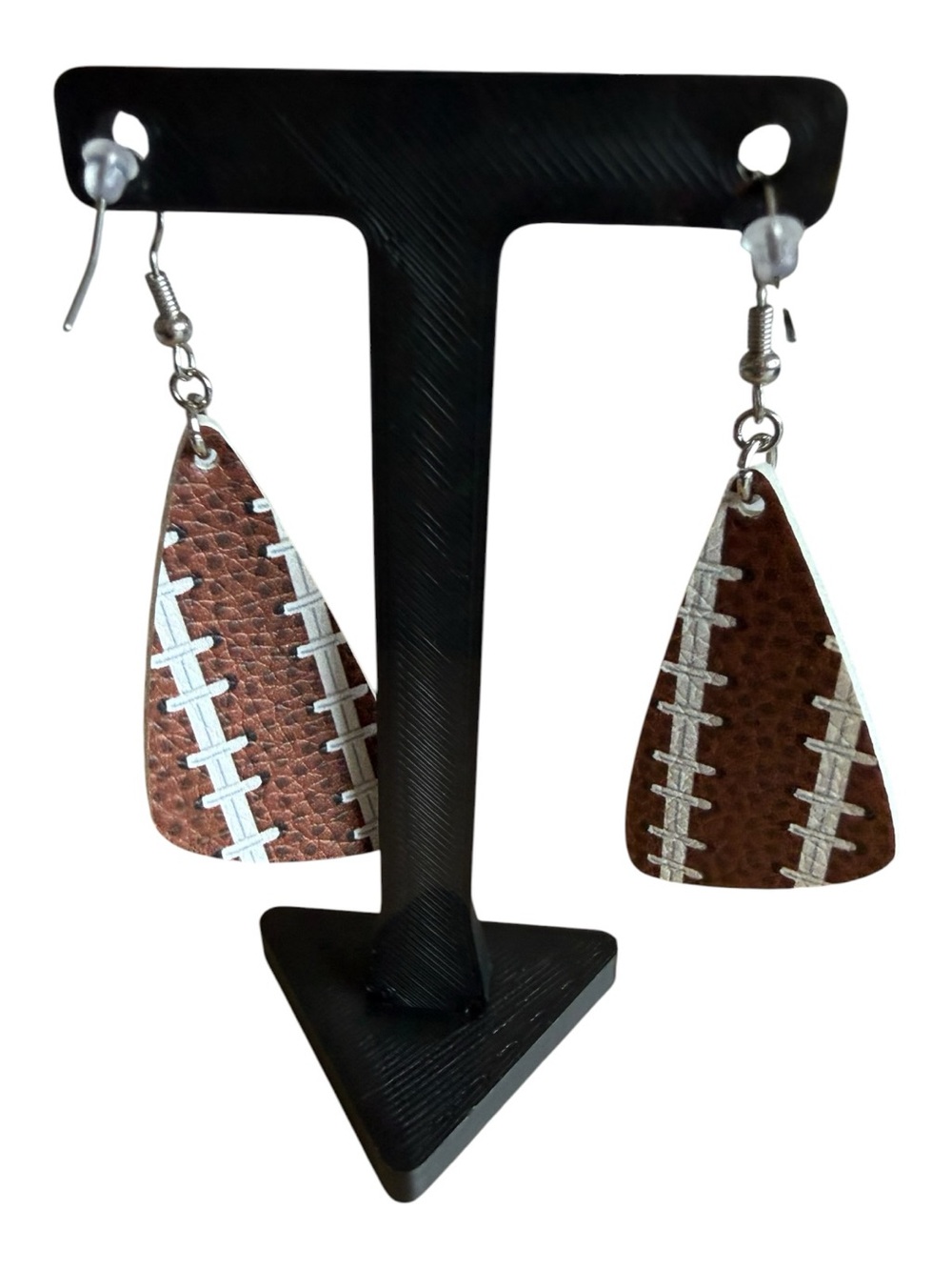 Source Unknown Brown & White Football-Pattern Leather Drop Earrings